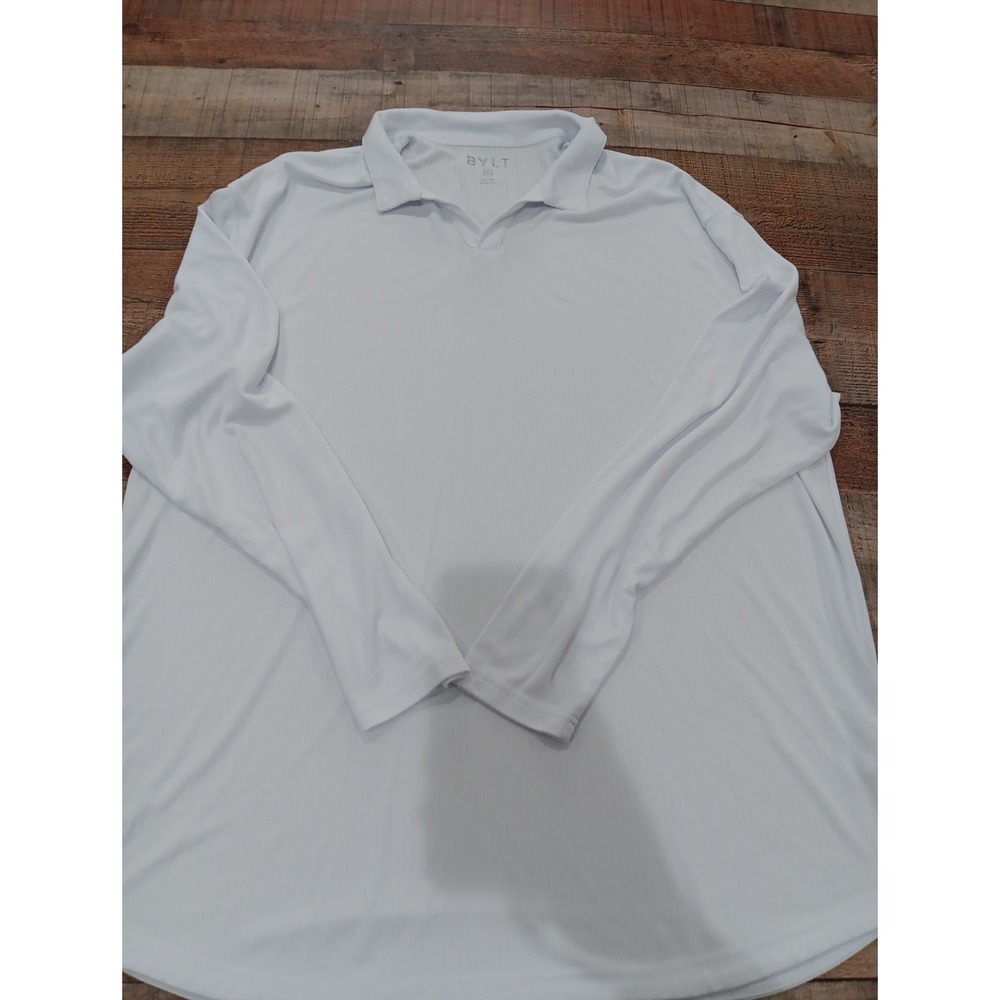 Bylt Premium Basics Mens Polo Shirt Open V Ribbed Drop‎ Cut  3XL White 2510